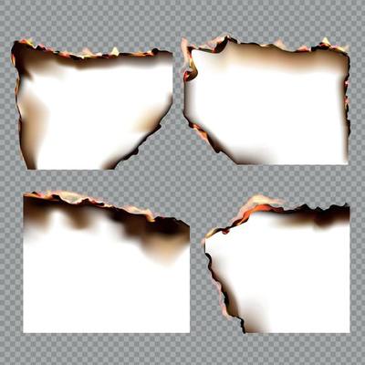 Realistic Burnt Papers Icon Set