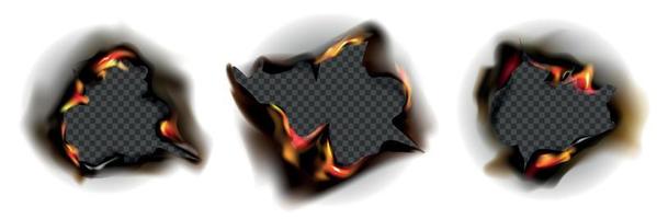 realista quemado papel agujeros icono conjunto vector