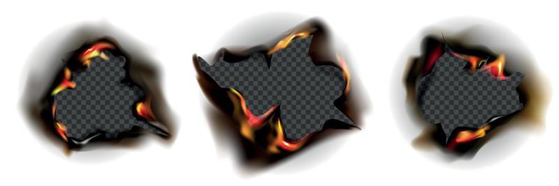 Realistic Burnt Paper Holes Icon Set