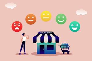 Customer feedback giving rating based on experience or quality from product and service, survey, opinion and review to evaluate result, The scale of emotions with smiles. vector