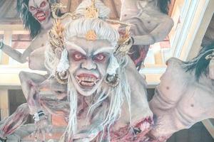 Ogoh-ogoh is a Balinese traditional giant puppet made of bamboo and paper mache, representing evil spirits. It's paraded around before the Nyepi Day to ward off negativity. photo