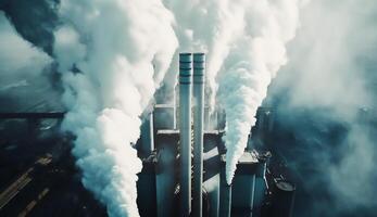 Industrial factory pollution, smokestack exhaust gases, bad atmosphere, photo