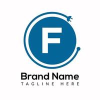 Socket Template On F Letter. Socket Logo Design Concept vector
