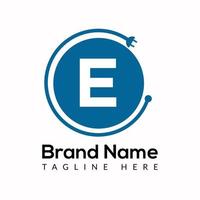 Socket Template On E Letter. Socket Logo Design Concept vector