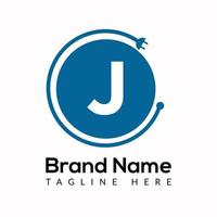 Socket Template On J Letter. Socket Logo Design Concept vector