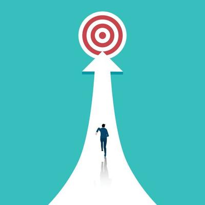 Businessmen rush on the arrow to the target