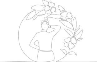 un mujer posando en un floral circulo marco vector