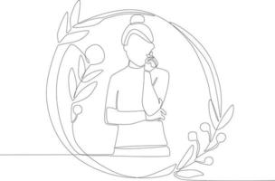 A woman with bun hair in a floral frame vector