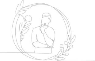 A man posing points in his mouth in a floral frame vector