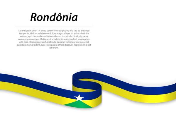 Waving ribbon or banner with flag of Rondonia