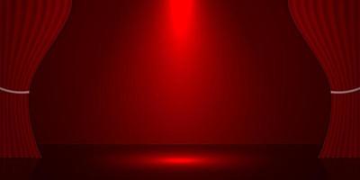 3d realistic scene with red curtain and spotlight. vector