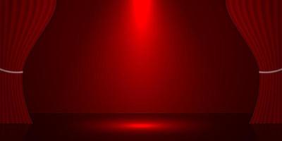 3d realistic scene with red curtain and spotlight. vector