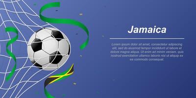 Soccer background with flying ribbons in colors of the flag of Jamaica vector