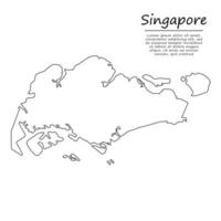 Simple outline map of Singapore, in sketch line style vector