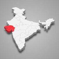 Gujarat state location within India 3d map vector