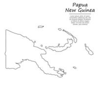 Simple outline map of Papua New Guinea, silhouette in sketch lin vector