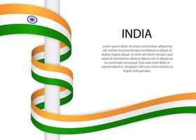 Waving ribbon on pole with flag of India. Template for independe vector