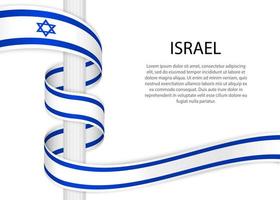 Waving ribbon on pole with flag of Israel. Template for independ vector