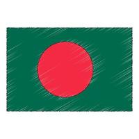 Hand drawn sketch flag of Bangladesh. Doodle style icon vector