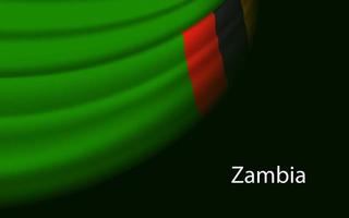 Wave flag of Zambia on dark background. vector