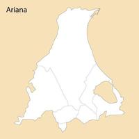 High Quality map of Ariana is a region of Tunisia vector