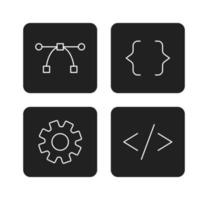 Website, app development buttons monochrome flat vector icons pack. Editable full sized black and white elements. Simple thin line art spot illustrations set for web graphic design and animation