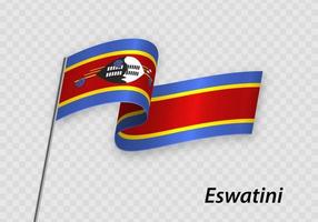 Waving flag of Eswatini on flagpole. Template for independence day vector