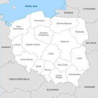político mapa de Polonia con fronteras con fronteras de regiones vector