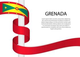 Waving ribbon on pole with flag of Grenada. Template for indepen vector