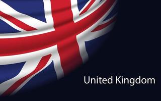 Wave flag of United Kingdom on dark background. Banner or ribbon vector