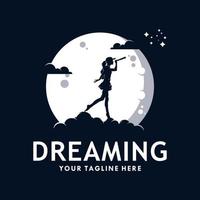 women reaching dreams in the moon logo design template vector