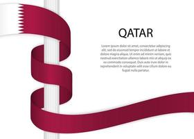 Waving ribbon on pole with flag of Qatar. Template for independe vector