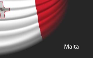 Wave flag of Malta on dark background. Banner or ribbon vector t