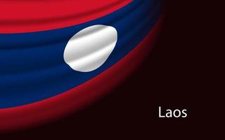 Wave flag of Laos on dark background. Banner or ribbon vector t