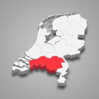 North Brabant province location within Netherlands 3d map vector