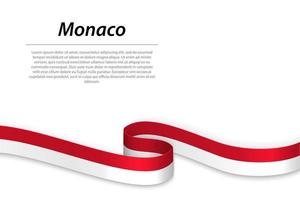 Waving ribbon or banner with flag of Monaco. Template for indepe vector