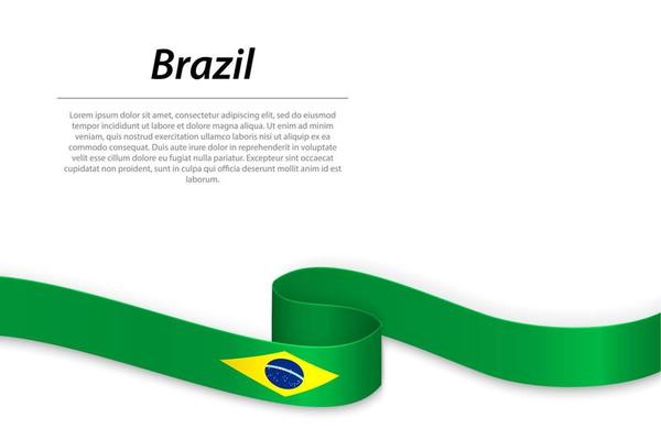 Waving ribbon or banner with flag of Brazil