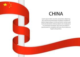 Waving ribbon on pole with flag of China. Template for independe vector