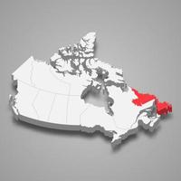 Newfoundland and Labrador region location within Canada 3d map vector