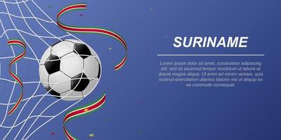 Soccer background with flying ribbons in colors of the flag of Suriname vector