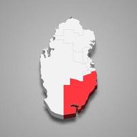 Al Wakrah region location within Qatar 3d map vector