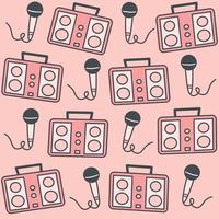 cute lovely seamless vector pattern background illustration with vintage boombox and microphones