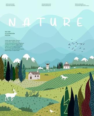 Beautiful countryside, nature and landscape. Vector illustration.