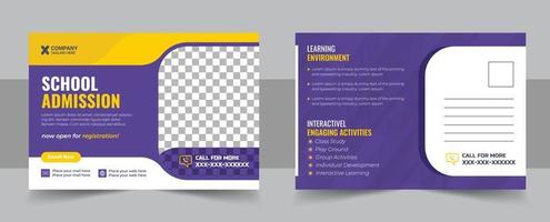 Kids back to school education admission postcard template. Modern professional school admission postcard template vector