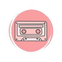 Cute logo or icon vector with retro cassette tape, illustration on circle with brush texture, for social media story and highlight