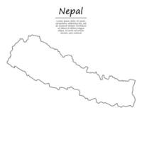 Simple outline map of Nepal, silhouette in sketch line style vector