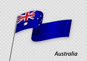 Waving flag of Australia on flagpole. Template for independence day vector