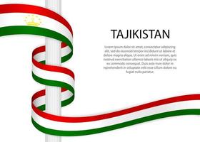 Waving ribbon on pole with flag of Tajikistan. Template for inde vector