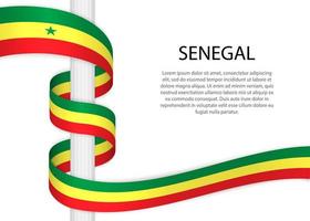 Waving ribbon on pole with flag of Senegal. Template for indepen vector