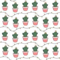 cute cartoon holidays seamless vector pattern background illustration with christmas tree cactus and christmas lights